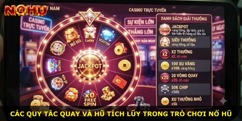 Các quy tắc quay và hũ tích lũy trong trò chơi nổ hũ